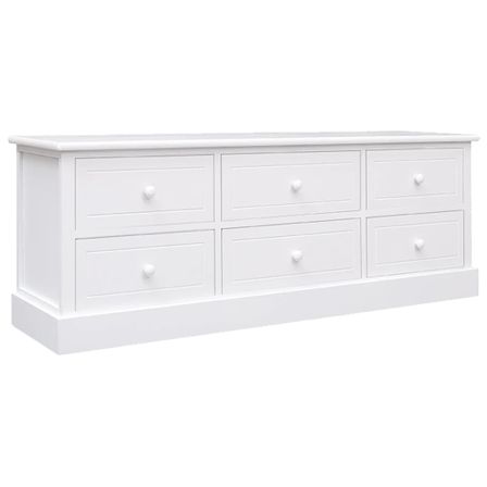 Meuble TV Blanc 108x30x40 cm Bois de Paulownia solide