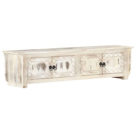 Meuble TV Blanc 140 x 30 x 35 cm Bois massif de manguier