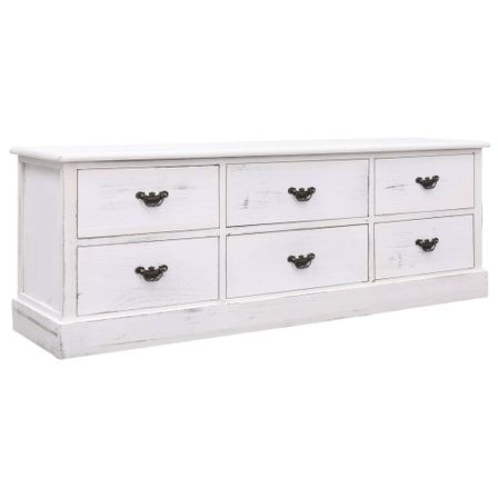 Meuble TV Blanc antique 108x30x40 cm Bois de Paulownia solide 2