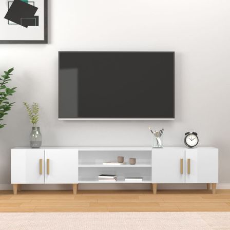 Meuble TV blanc brillant 180x31,5x40 cm bois d'ingénierie