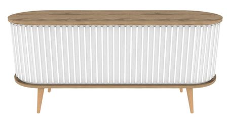 Meuble TV bois clair 2 portes coulissantes blanches Stary 140 cm