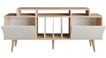 Meuble TV bois clair portes et séparation blanc Valoza 160 cm