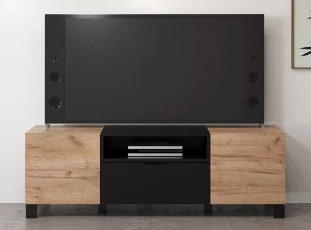 Meuble TV bois de chêne 2 portes 1 tiroir Paula L 144 cm