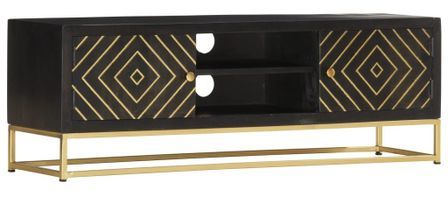 Meuble TV bois de manguier noir et pieds metal doré Viza