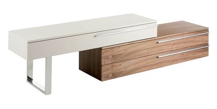 Meuble TV bois laqué et noyer blanc 3 tiroirs Mora