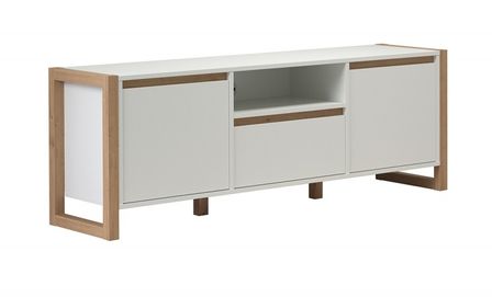 Meuble TV bois MDF blanc et bois clair Maria