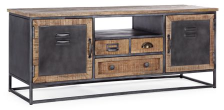 Meuble TV en acier bicolore 2 portes 3 tiroirs Rupi L 125 cm