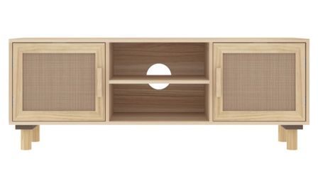 Meuble TV en bois 2 portes en Rotin naturel 105 cm - Modèle Kaliga