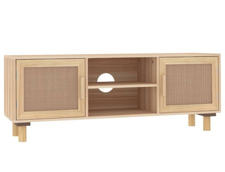 Meuble TV en bois 2 portes en Rotin naturel 105 cm - Modèle Kaliga