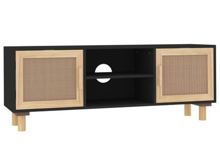 Meuble TV en bois 2 portes en Rotin naturel 105 cm - Modèle Kaliga