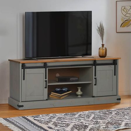 Meuble TV HALDEN 2 portes coulissantes gris 150x40x60 cm