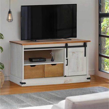 Meuble TV HALDEN avec porte coulissante blanc 110x40x60 cm