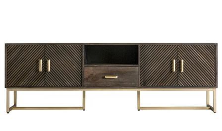 Meuble TV JAMIE – Art déco, bois massif & métal doré – 200 cm