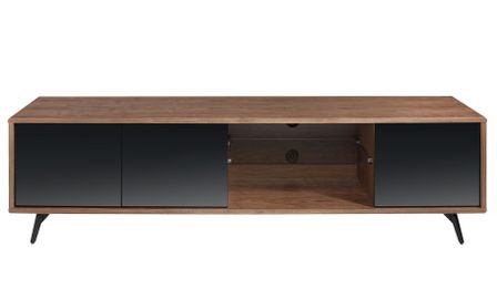 Grand meuble TV Kazy - Noyer et verre effet miroir noir