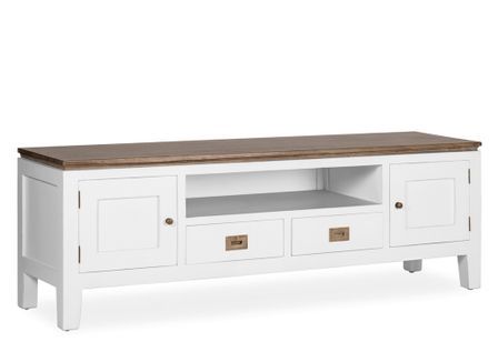 Meuble TV KOREST – Bois massif blanc et marron