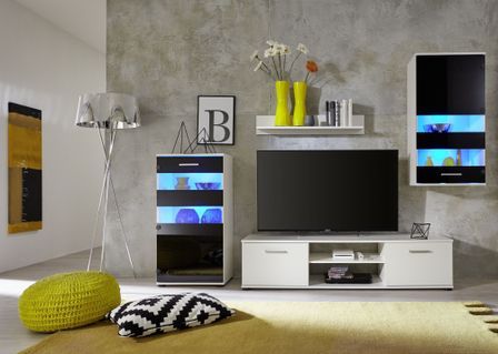 Meuble TV laqué Blanc à Led Minka