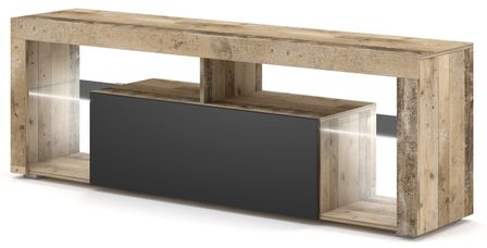 Meuble TV lumineux 1 porte bois naturel et gris mat Kara 140 cm