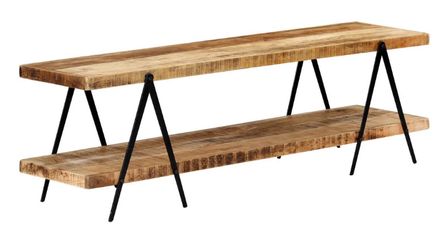 Meuble TV manguier massif clair et métal noir Louane