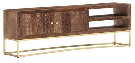 Meuble TV manguier massif foncé et métal doré Dali 140 cm