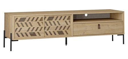 Meuble TV moderne bois naturel oak et pieds acier noir Dilos 170 cm
