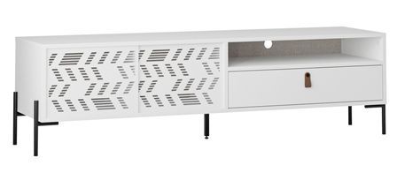 Meuble TV moderne bois blanc et pieds acier noir Dilos 170 cm