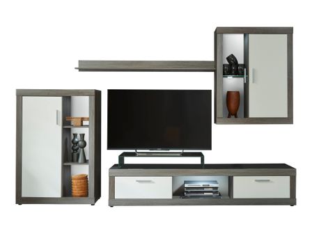 Meuble TV modulable blanc et gris Siska 295 cm
