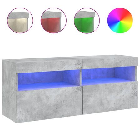 Meuble TV mural avec lumières LED gris béton 100x30x40 cm
