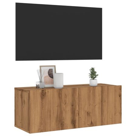 Meuble TV mural chêne artisanal 80x30x30 cm bois d'ingénierie
