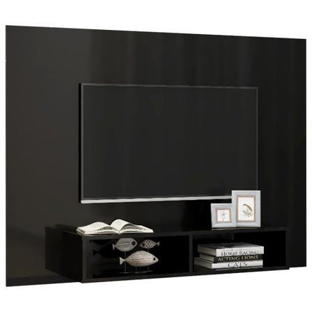 Meuble TV mural Noir brillant 135x23,5x90 cm Folka