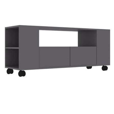 Meuble TV sur roulettes 2 tiroirs bois gris brillant Tacar 120 cm