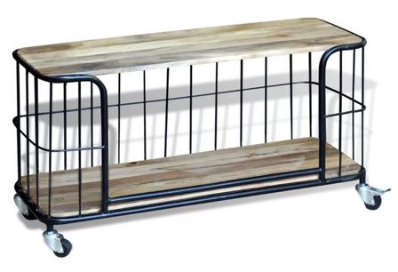 Meuble TV sur roulettes manguier massif et métal noir Dinky