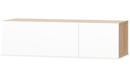 Meuble TV suspendu 4 compartiments imitation chêne et blanc Chickie L 240 x H 34 x P 40 cm
