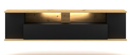 Meuble Tv suspendu avec éclairage noir et naturel Barmy 160 cm