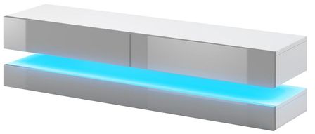 Meuble TV suspendu avec Led 2 tiroirs blanc mat et gris laqué Kapan 140 cm