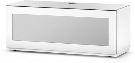 Meuble TV suspendu Studio 110 verre infrarouge et bois mélaminé mat blanc