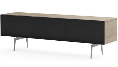 Meuble TV tissu acoustique noir et bois clair pieds métal Alice Spring 160 cm