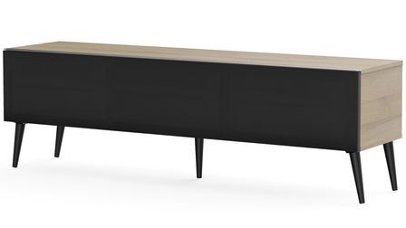 Meuble TV tissu acoustique noir et bois clair Umea 160 cm