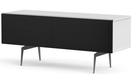 Meuble TV tissu acoustique noir et mélaminé blanc pieds métal Canberra 120 cm