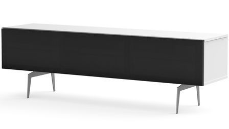Meuble TV tissu acoustique noir et mélaminé blanc pieds métal Canberra 160 cm