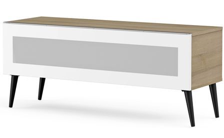 Meuble TV verre infrarouge blanc et bois clair Uppsala 120 cm