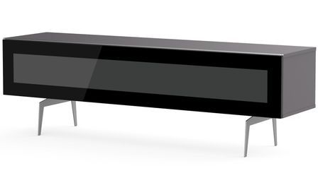 Meuble TV verre infrarouge et mélaminé gris pieds métal New Castle 160 cm