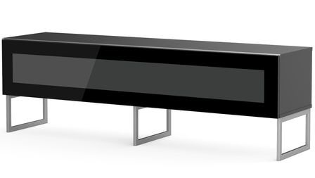 Meuble TV verre infrarouge et mélaminé noir pieds métal Verona 160 cm