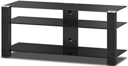 Meuble TV verre trempé et aluminium laqué noirs Liam