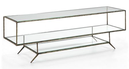 Meuble TV verre trempé et métal doré 152 cm