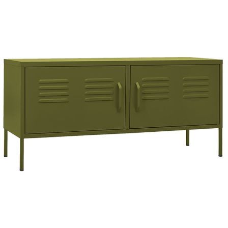 Meuble TV Vert olive 105x35x50 cm Acier 2