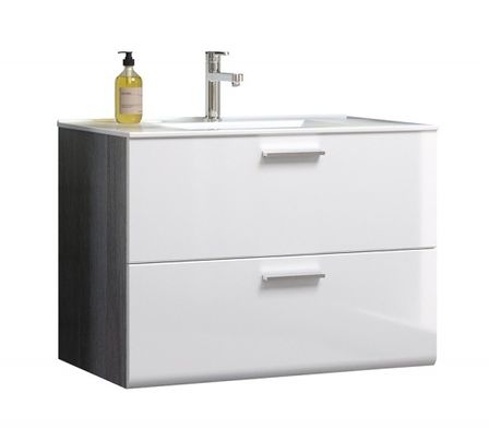 Meuble vasque suspendu blanc et gris 2 tiroirs Randy L 82 cm