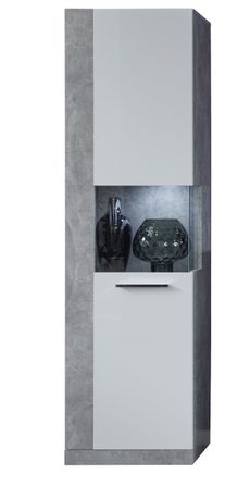 Meuble vitrine lumineux blanc brillant et gris Roska