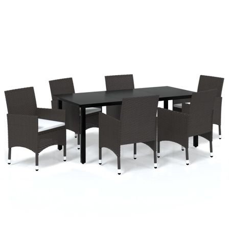 Meubles à dîner de jardin et coussins 7 pcs Poly rotin Marron 2