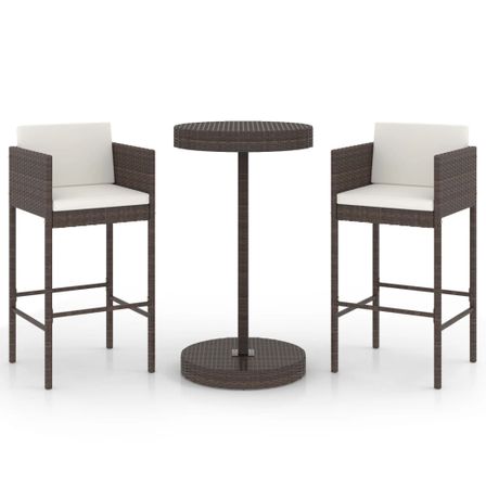 Meubles de bar de jardin 3pcs et coussins Résine tressée Marron 2