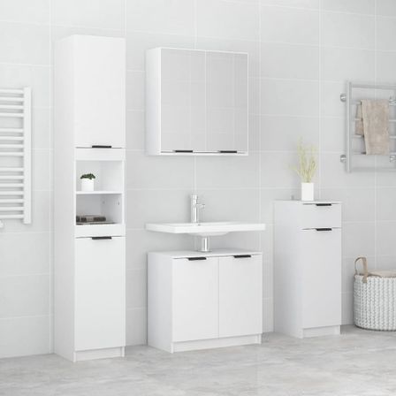 Meubles de salle de bain 4 pcs Blanc Bois d'ingénierie